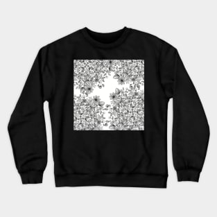 Delicate Petal Explosion - Black and White Zentangle - Digitally Illustrated Flower Pattern for Home Decor, Clothing Fabric, Curtains, Bedding, Pillows, Upholstery, Phone Cases and Stationary Crewneck Sweatshirt